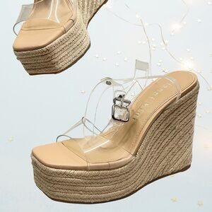 Gianni Bini Clear Strap Tan Wedges in size 7 NWOT